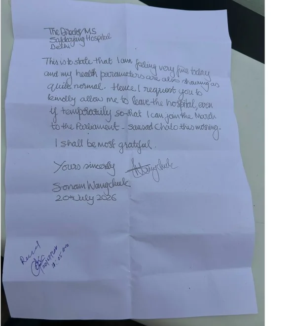 सोनम वांगचुक की अस्पताल से अपील: 'संसद चलो' मार्च के लिए छुट्टी दें, डॉक्टर बोले- निगरानी ज़रूरी