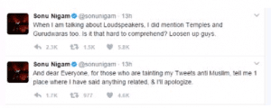 Sonu Nigam apologized